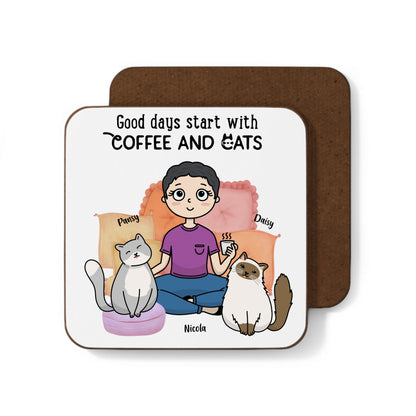 Good Days Start with Coffee and Cats – Personalized Coaster Set ☕🐾