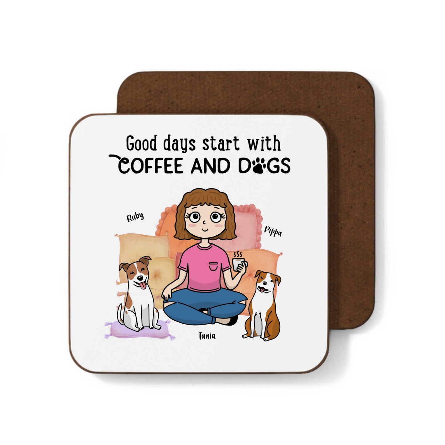 Good Days Start with Coffee and Dogs – Personalized 4 piece Coaster Set ☕🐾