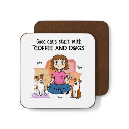 Good Days Start with Coffee and Dogs – Personalized 4 piece Coaster Set ☕🐾