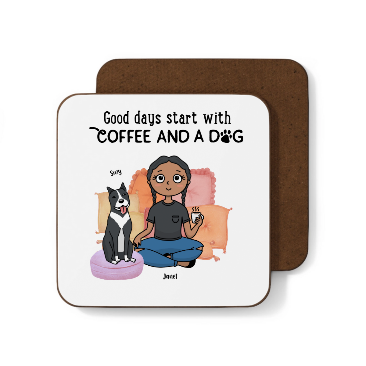 Good Days Start with Coffee and Dogs – Personalized 4 piece Coaster Set ☕🐾