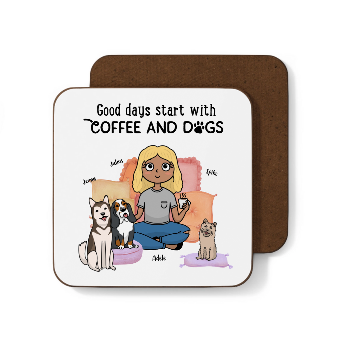 Good Days Start with Coffee and Dogs – Personalized 4 piece Coaster Set ☕🐾