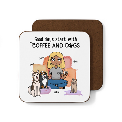 Good Days Start with Coffee and Dogs – Personalized 4 piece Coaster Set ☕🐾
