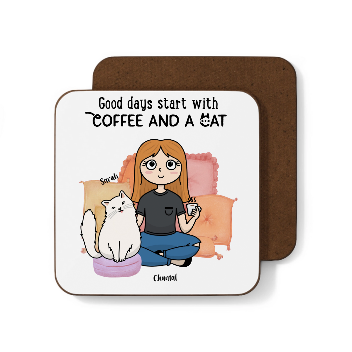 Good Days Start with Coffee and Cats – Personalized Coaster Set ☕🐾