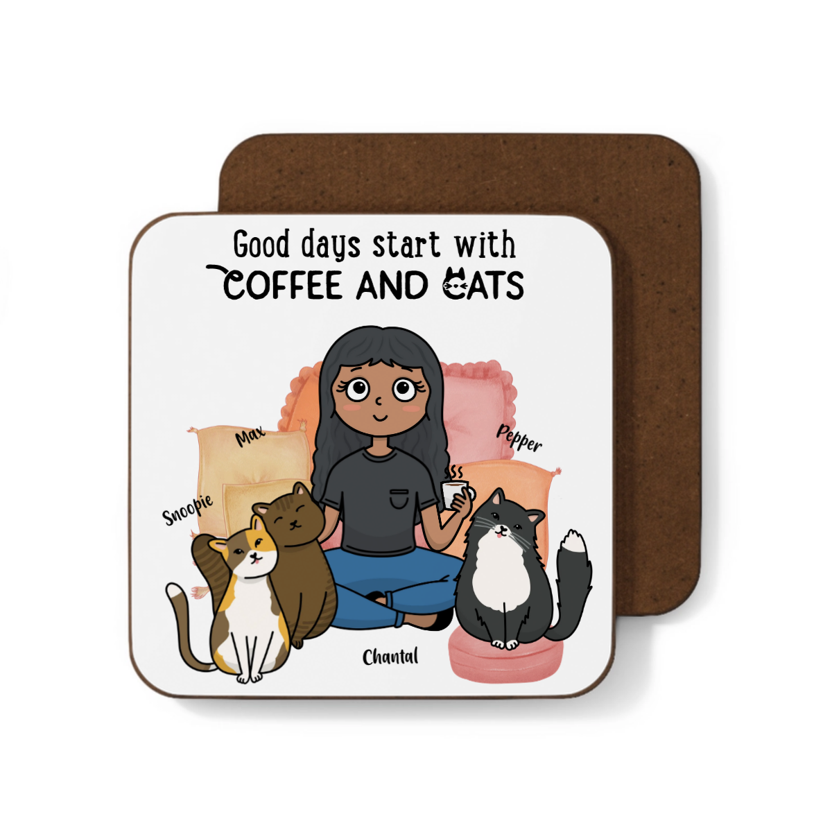 Good Days Start with Coffee and Cats – Personalized Coaster Set ☕🐾